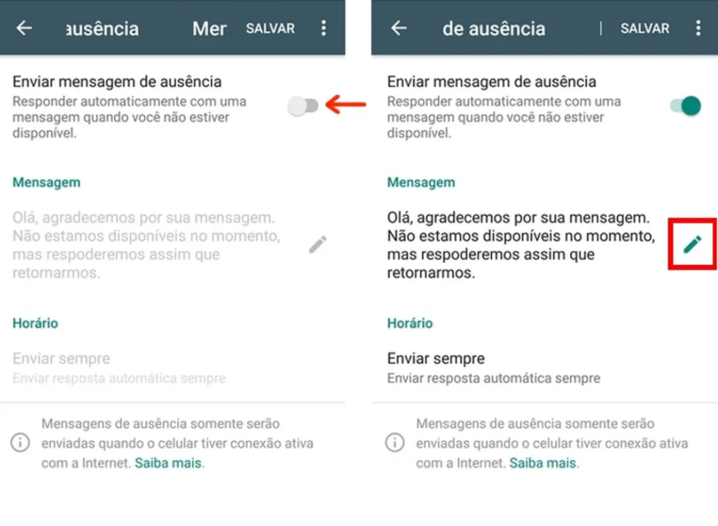Imagem demonstrativa mais detalhada de mensagem de ausência